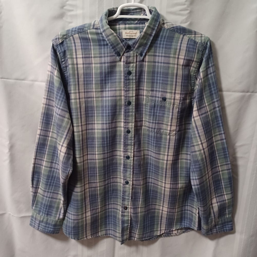 Weatherproof Shirt Mens XL Blue Green Plaid Button Down Flannel Long‎ Sleeve